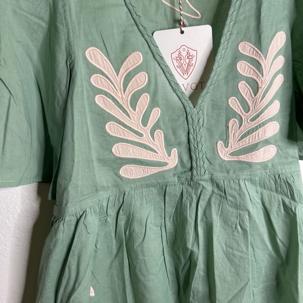 NWT Ex Voto 100% Cotton Chloe Short Sleeve Blouse in Green - Picture 8 of 16